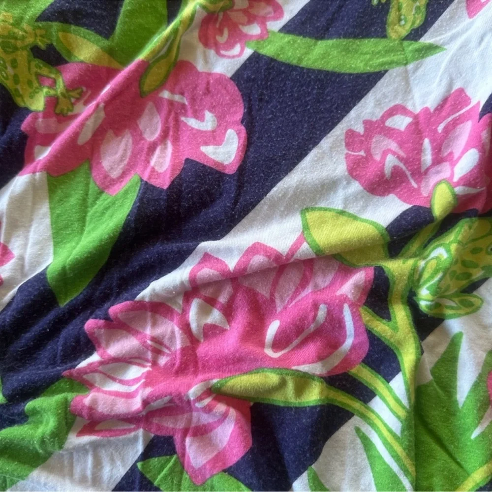 Lilly Pulitzer Strapless Flor Faux Wrap Dress Navy Pink Jumping the Line Large - Picture 11 of 11